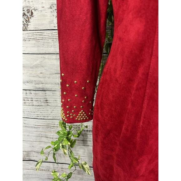 Pia Rucci Vintage Red Leather Dress size 12 Gold Studs 80's Dynasty Christmas - Picture 13 of 16